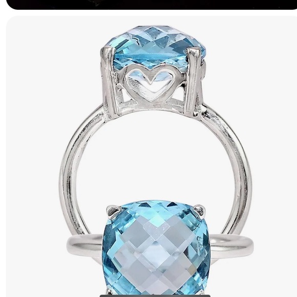 14k white gold finish & natural sky aquamarine faceted cushion cut 8 kts - Picture 3 of 3